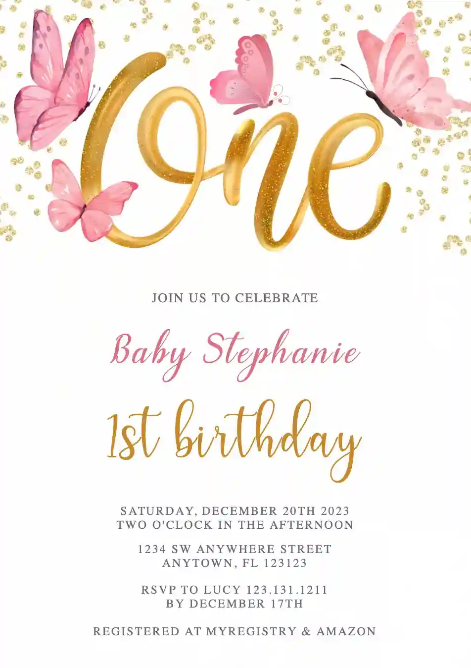 Butterfly 1st Birthday - Free First Birthday Invitation Templates | Invitanku
