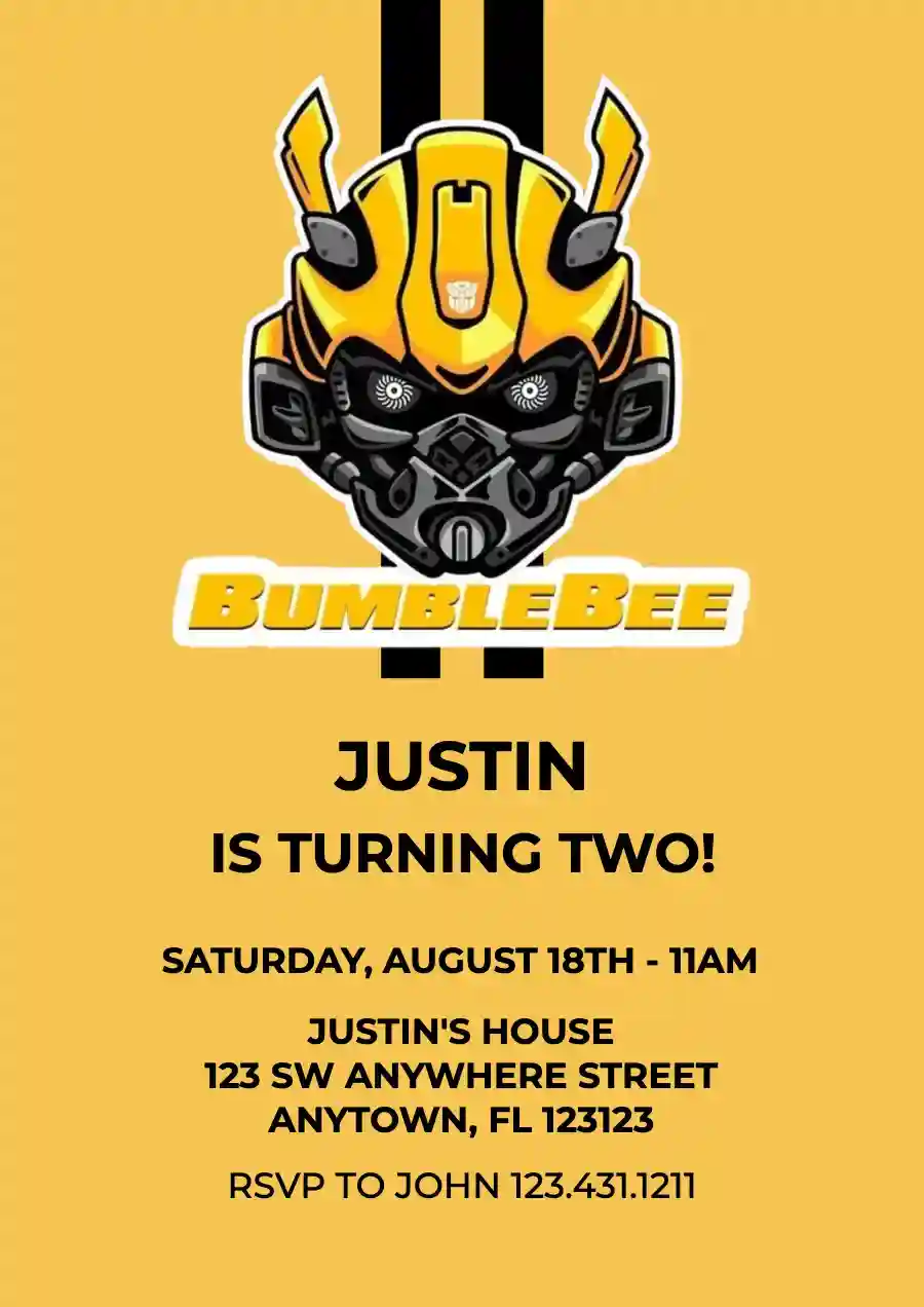 Transformer Bumble Bee - Free Kids Birthday Invitation Templates | Invitanku