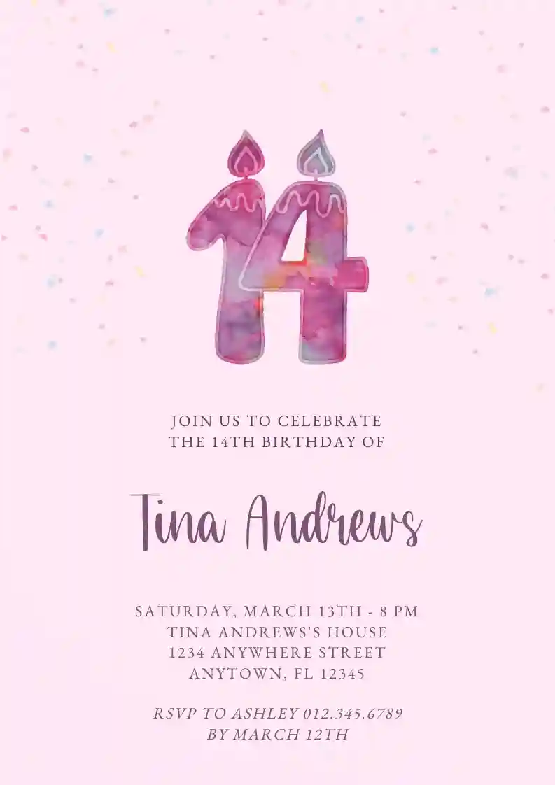 14th Birthday Pink - Free Teens Birthday Invitation Templates | Invitanku