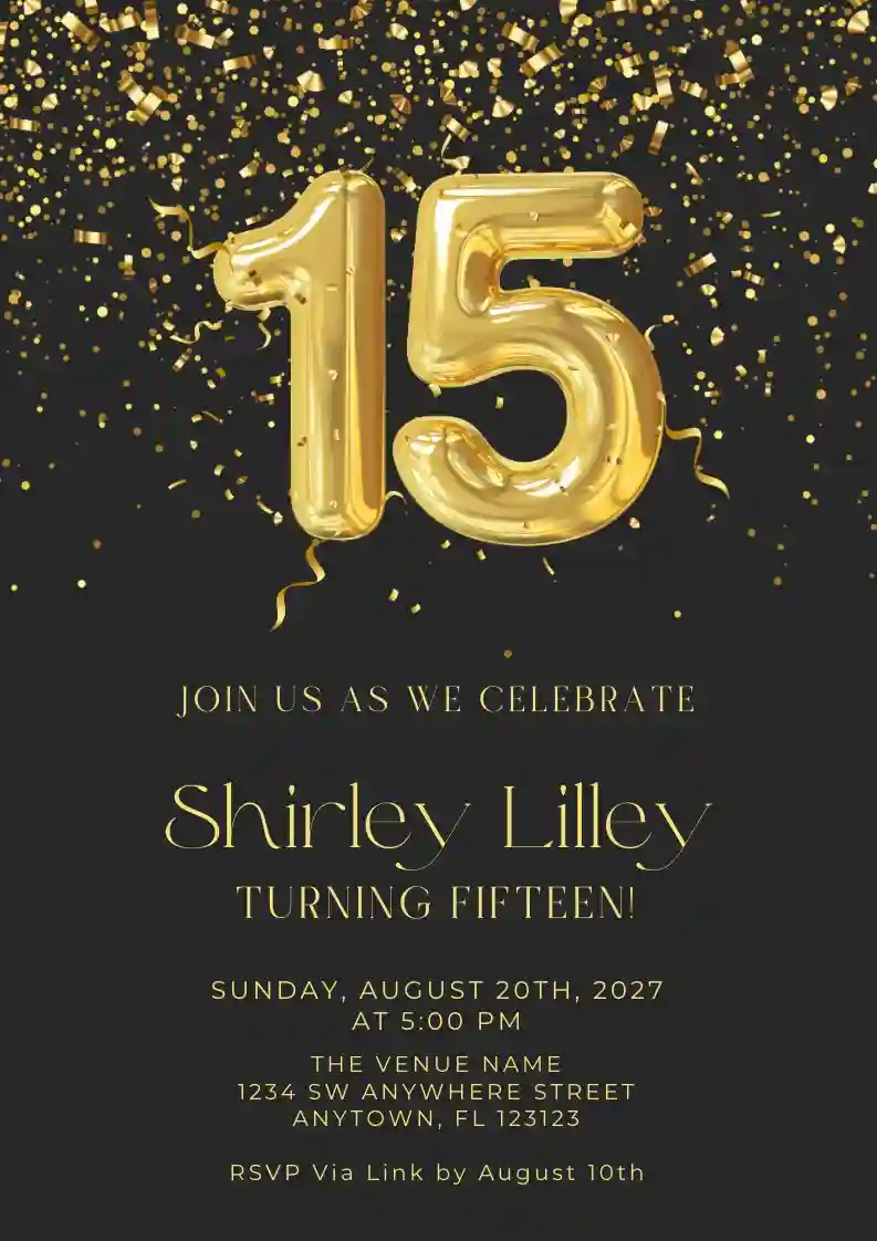 15th Birthday Balloon - Free Teens Birthday Invitation Templates | Invitanku