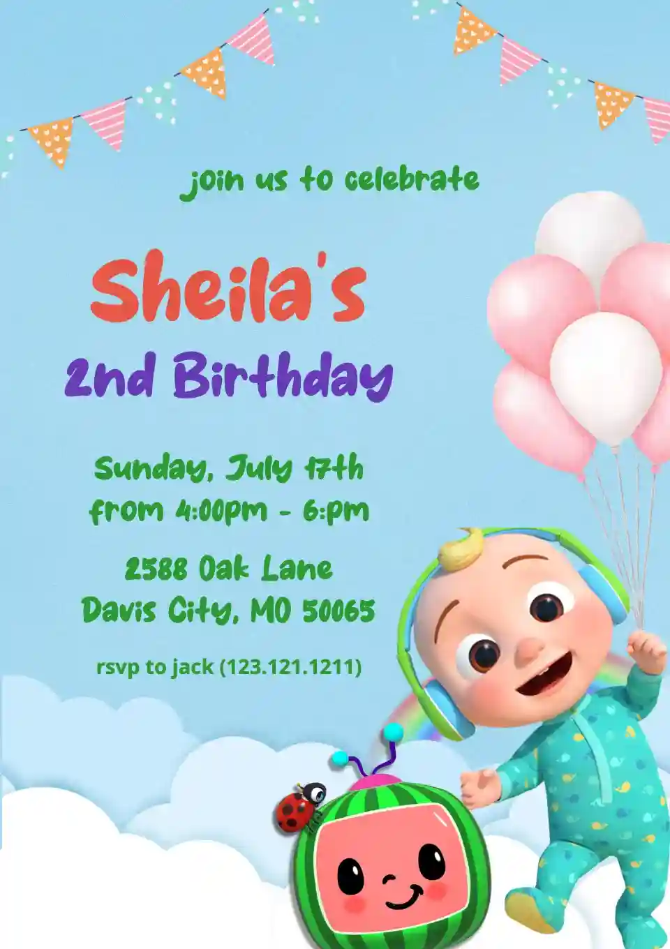 Cocomelon Birthday Invitation - Free Kids Birthday Invitation Templates | Invitanku