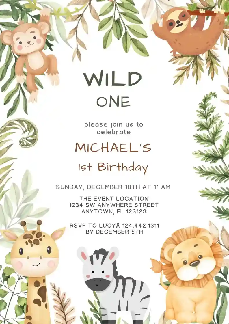 Sfondo Safari Wild One Per Festa Di Compleanno Primo Anno – Poster 150x90 Cm Con Animali Giungla, Decorazione Per Bambini